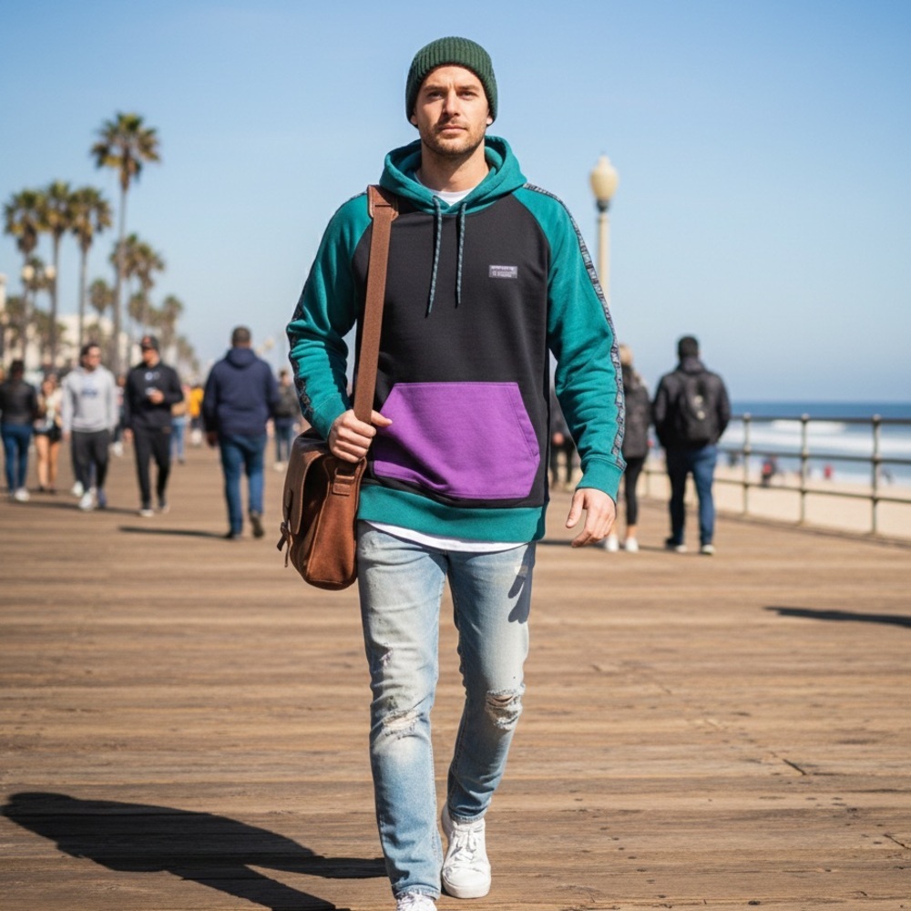 L.L. Bean Teal and Purple Men's Hoodie size M 
 97% cotton 3 % spandex